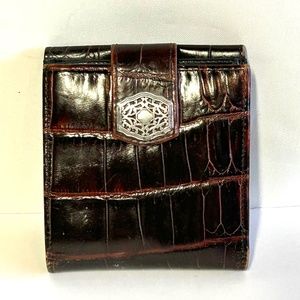Brighton Rich Brown Croc-Embossed Wallet with Silver Detail